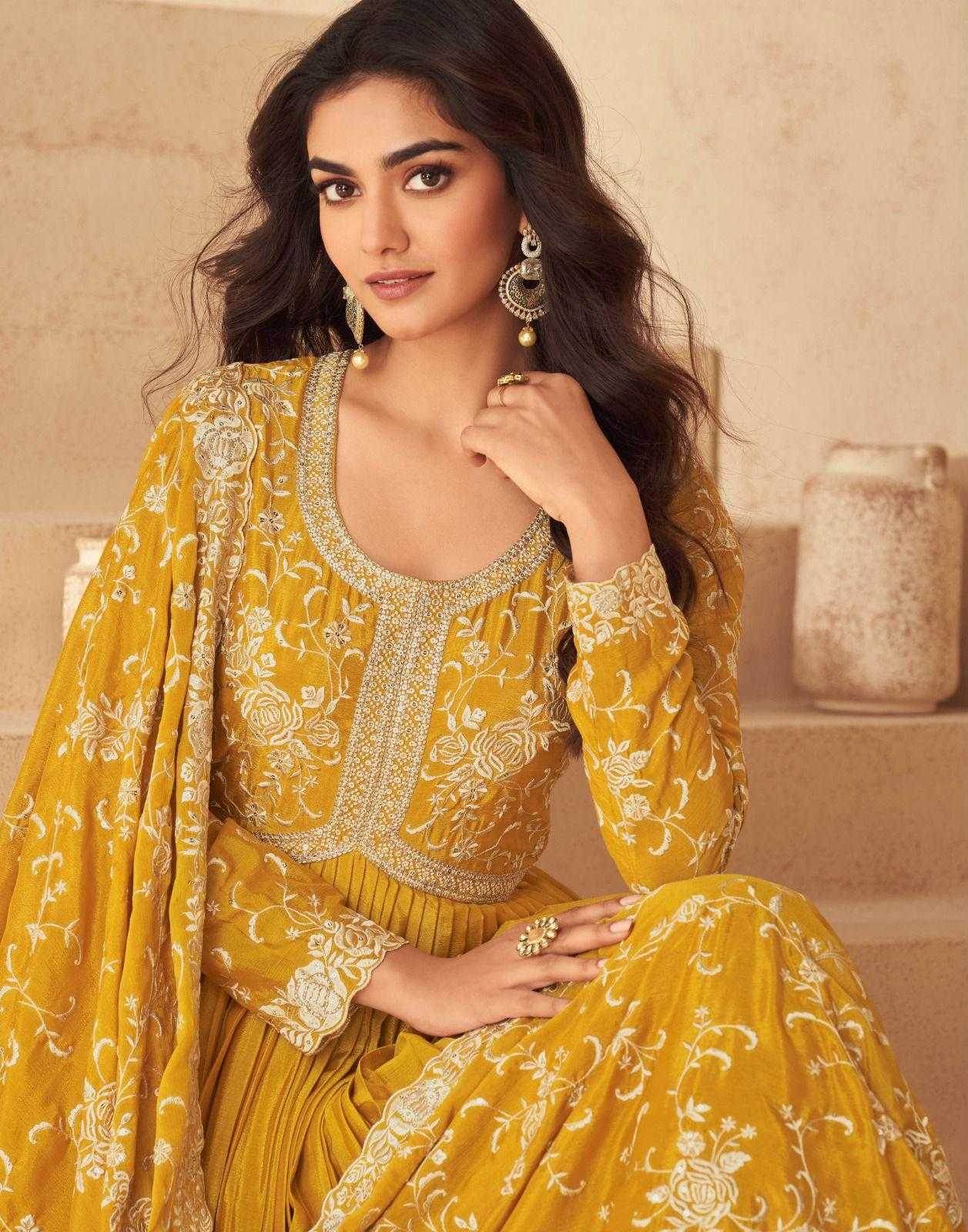 Chinon Silk Anarkali Long Gown for Elegant Occasions - MYLUXURY LANE ENTERPRISE